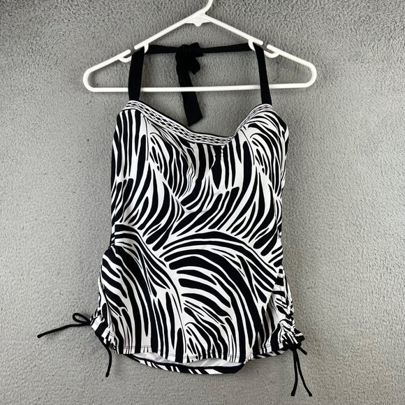 New Dana Buchman Size 16 Black White Tankini Top Halter Neck Padded Side Ruching - Picture 1 of 11